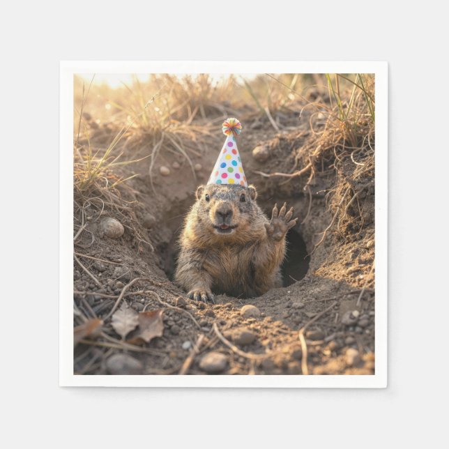 Serviette En Papier Chapeau d'anniversaire de marmotte (Devant)