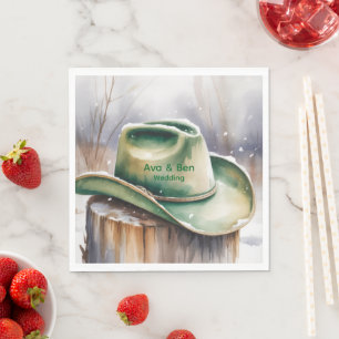 Serviette En Papier Chapeau de cowboy vert aquarelle dans un mariage s