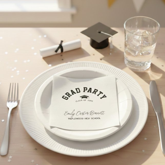 Serviette En Papier Chapeau de fin d'études noir et blanc élégant Dipl (Créateur téléchargé)