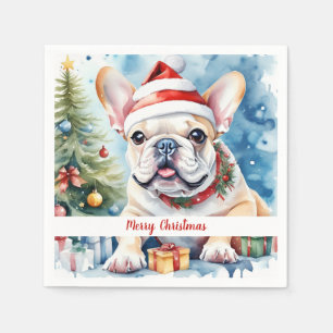 Serviette En Papier Chapeau de Noël Bulldog français festif en papier