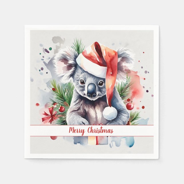 Serviette En Papier Chapeau de Noël Festif Koala -   (Devant)