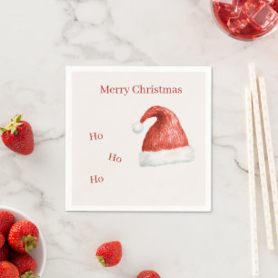 Serviette En Papier Chapeau de Père Noël rouge blanc crème Ho Ho Ho