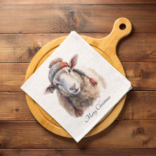 Serviette En Papier Chapeau d'hiver Mouton de Noël Texte personnalisé
