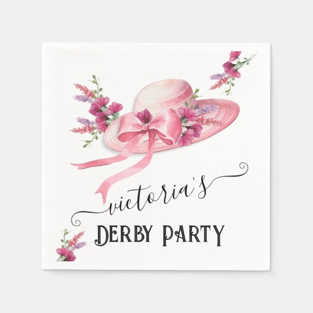 Serviette En Papier Chapeau floral rose Baby Shower Derby Mariage (Devant)
