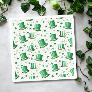 Serviette En Papier Chapeaux verts dorés de luxe et trèfles blancs