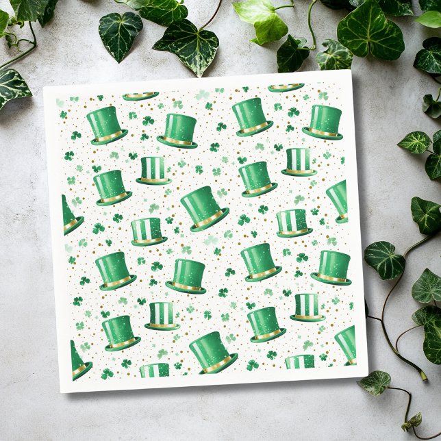 Serviette En Papier Chapeaux verts dorés de luxe et trèfles blancs (Créateur téléchargé)