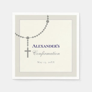 Serviette En Papier Chapelet Bleu Marine Élégant pour Confirmation