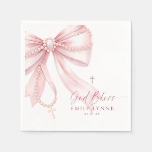 Serviette En Papier Chapelet de perles baptême rose ruban