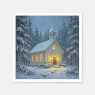 Serviette En Papier Chapelle White Christmas dans les pins d'hiver
