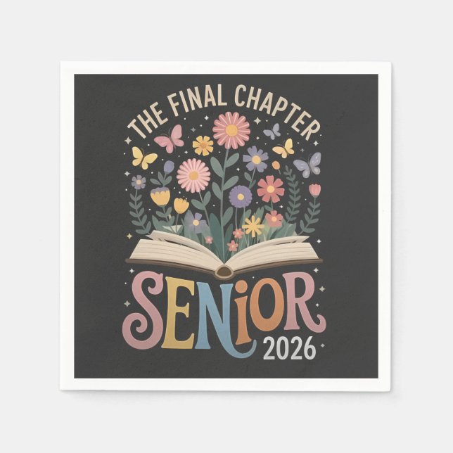 Serviette En Papier Chapitre Final Fleur de graduation senior 2026 (Devant)