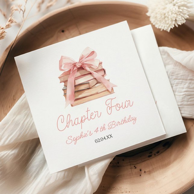 Serviette En Papier Chapitre quatre livres à ruban rose fête d'anniver (Créateur téléchargé)
