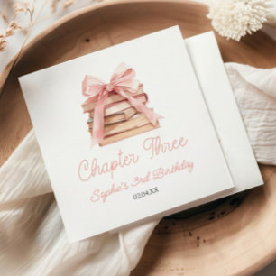 Serviette En Papier Chapitre Trois Livres à Ruban Rose Fête d'annivers
