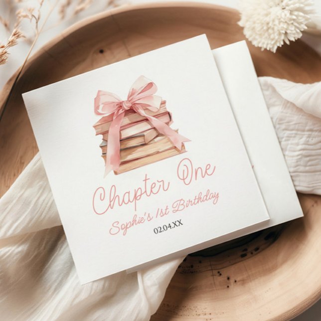 Serviette En Papier Chapitre un nœud rose Livres fête d'anniversaire 1 (Créateur téléchargé)