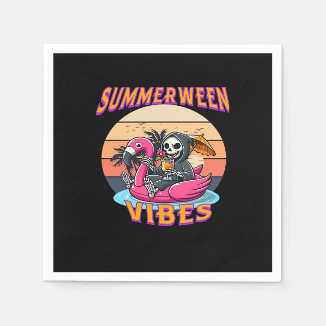 Serviette En Papier Char de Flamant rose Summerween Vibes Grim Reaper  (Devant)