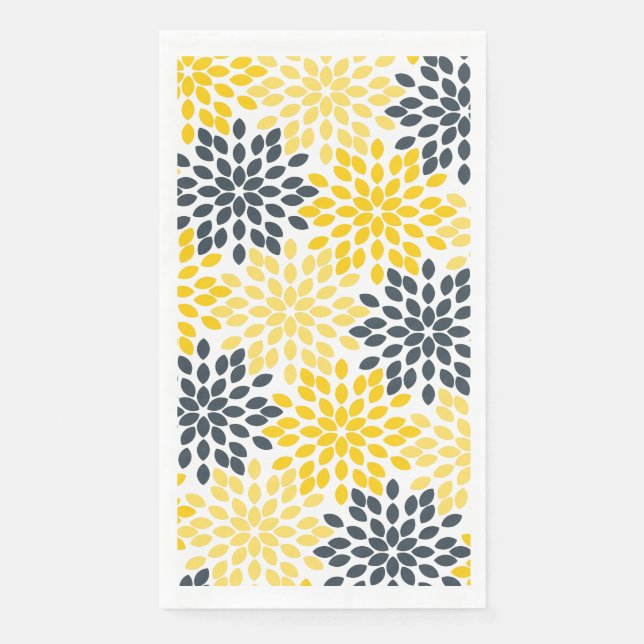 Serviette En Papier Charbon jaune et gris Moderne Floral (Devant)
