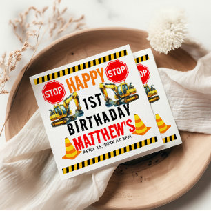 Serviette En Papier Chariot de construction 1ère fête d'anniversaire