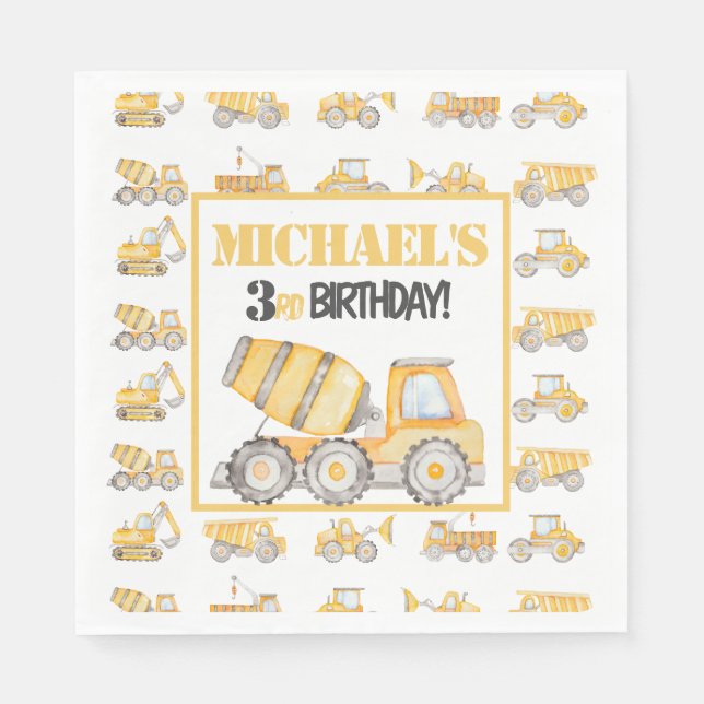 Serviette En Papier Chariot de construction Chariot Anniversaire (Devant)