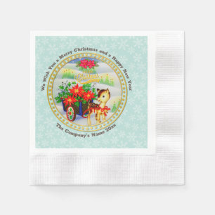 Serviette En Papier Chariot de fleurs et rennes de Noël vintage adorab
