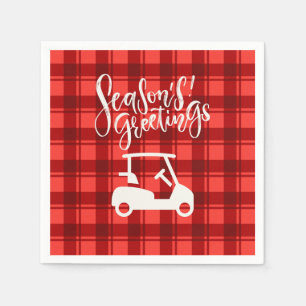 Serviette En Papier Chariot de golf avec voeux de saison à Noël rouge