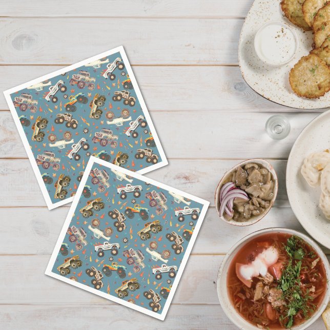 Serviette En Papier Chariot Monster moderne Anniversaire bleu (Créateur téléchargé)