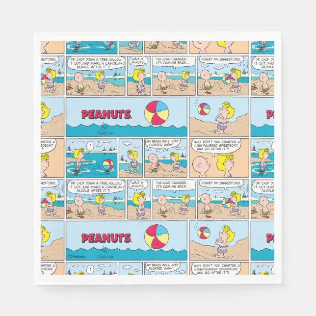 Serviette En Papier Charlie Brown & Sally À La Plage (Devant)