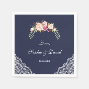 Serviette En Papier Charm Blush rose Fleurs dentelle Mariage Marine