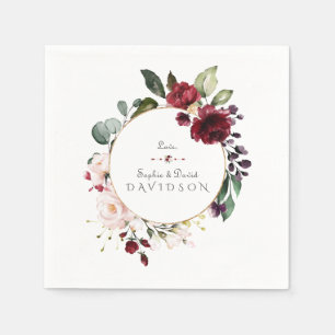 Serviette En Papier Charm Bourgogne Blush Fleurs Mariage de couronne