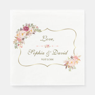 Serviette En Papier Charm Gold Blush rose Mariage floral
