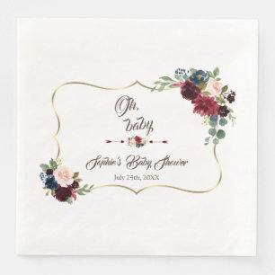 Serviette En Papier Charm Gold Merlot Marine Blue Floral Baby shower