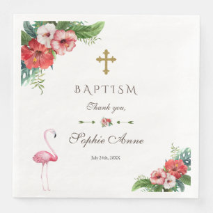 Serviette En Papier Charm Luau Flamant rose Tropical Floral Baptism In