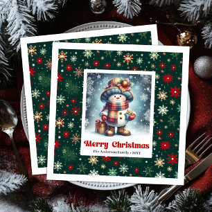 Serviette En Papier Charmant bonhomme de neige amusant avec mouchoir p
