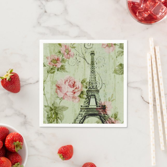 Serviette En Papier charmant printemps menthe rose floral paris tour e (En situation)