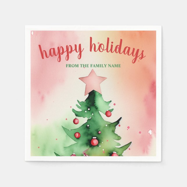 Serviette En Papier Charmante Pine Tree & Red Ornaming Holiday (Devant)