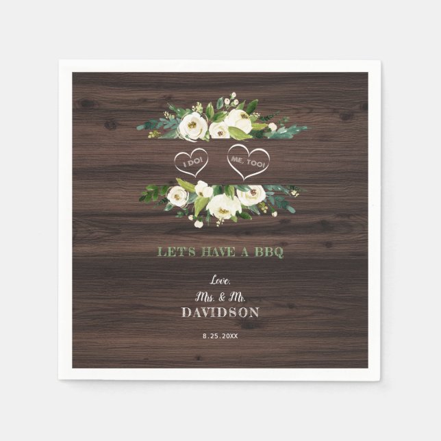 Serviette En Papier Charme Blanc Cadre Floral Grange I DO BBQ (Devant)
