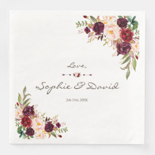 Serviette En Papier Charme Bourgogne Rouge Marsala Floral Mariage