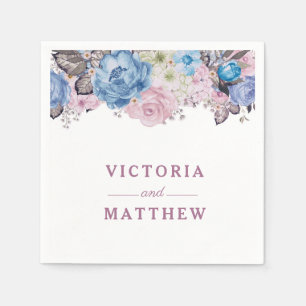 Serviette En Papier Charme parisien Dîner Monogramme Mariage bleu et r