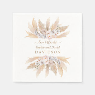 Serviette En Papier Charme Roses Blanches Pampas Grass Mariage serviet