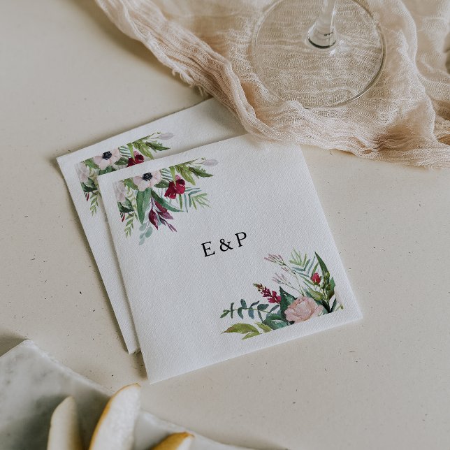 Serviette En Papier Charme Tropical Floral Mariage Napkin (Créateur téléchargé)