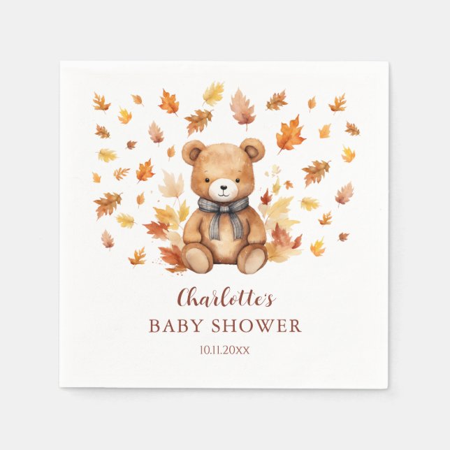 Serviette En Papier Charming Autumn Teddy Bear Baby Shower (Devant)