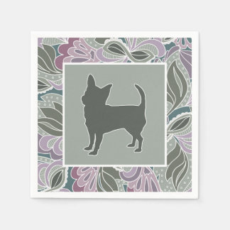 Serviette En Papier Charming Chihuahua in Sage Blush Garden Motif,