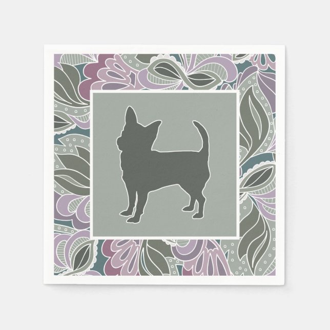 Serviette En Papier Charming Chihuahua in Sage Blush Garden Motif, (Devant)