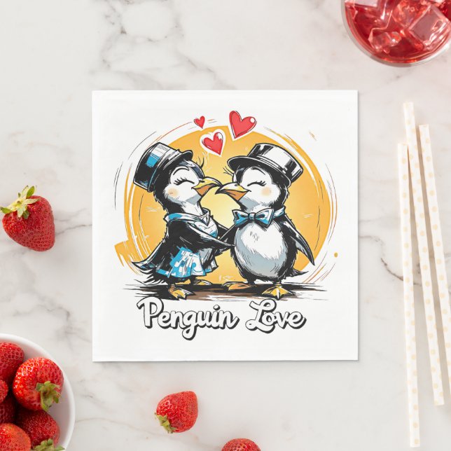 Serviette En Papier Charming Penguin Couple (En situation)
