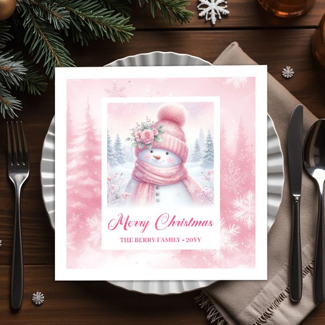 Serviette En Papier Charming Pink Snowman Kids Cozy Winter Scene Xmas (Charming Pink Snowman Kids Cozy Winter Scene Christmas Napkins

)