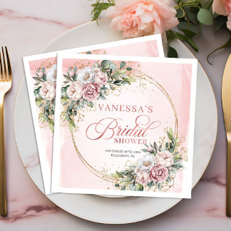 Serviette En Papier Charming rose gold dusty pink floral bridal shower