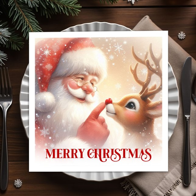 Serviette En Papier Charming Santa and Rudolph Christmas Napkins Dinne (Charming Santa and Rudolph Christmas Napkins Dinner Tableware

)