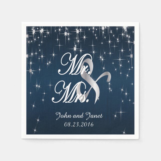 Serviette En Papier Charming Star Struck Mariage | bleu marine (Devant)