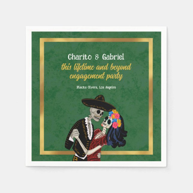 Serviette En Papier Charro et Catrina Skuls à sucre Dancing Green (Devant)