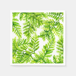 Serviette En Papier Chartreuse Vert Fougères Motif Mariage Aquarelle