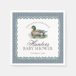Serviette En Papier Chasse au canard colvert en vichy bleu pour garçon