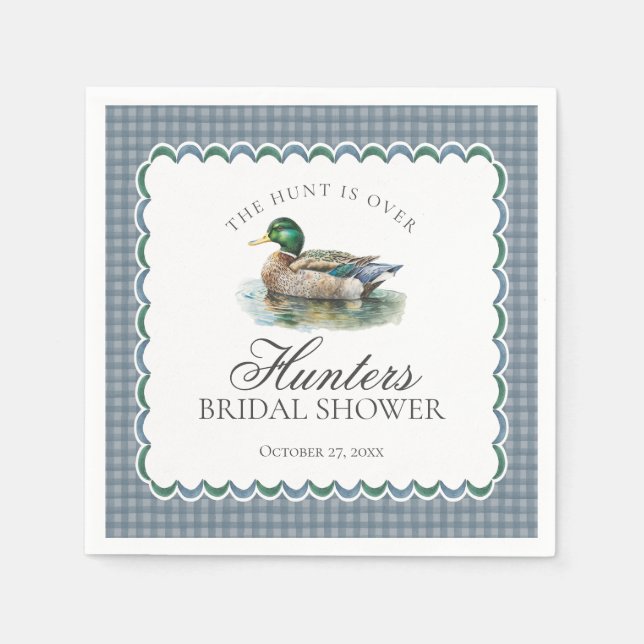 Serviette En Papier Chasse au canard colvert Gingham bleu Baby Shower (Devant)